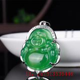 925 Silver Chalcedony Green Jade Agate Buddha Pendant Necklace Charm