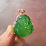 925 Silver Chalcedony Green Jade Agate Buddha Pendant Necklace Charm