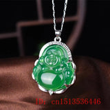 925 Silver Chalcedony Green Jade Agate Buddha Pendant Necklace Charm