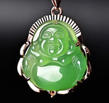 925 Silver Chalcedony Green Jade Agate Buddha Pendant Necklace Charm