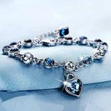 925 Silver Crystal Heart Bracelet Bangle Charm Jewelry