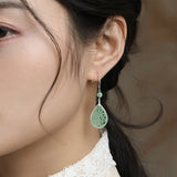 925 Silver Emerald Jade Flower Beads Earrings DIY Handmade Women Jewelry