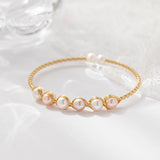 925 Silver Freshwater Pearl Bracelet Bangle Women Fine Jewelry