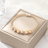 925 Silver Freshwater Pearl Bracelet Bangle Women Fine Jewelry