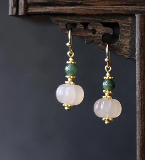 925 Silver Golden Silk Jade Pumpkin Earrings DIY Woman Charm Jewellery
