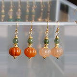 925 Silver Golden Silk Jade Pumpkin Earrings DIY Woman Charm Jewellery