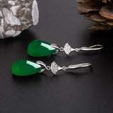 925 Silver Green Jade Earrings Chalcedony Water Drop Jadeite Jewelry