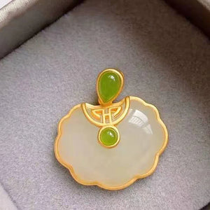 925 Silver Green Jade Ruyi Lock Pendant Necklace Charm Jewelry