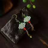 925 Silver Jade Emerald Chinese Knot Swing Earrings Charm Jewelry