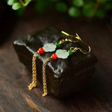 925 Silver Jade Emerald Chinese Knot Swing Earrings Charm Jewelry