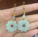925 Silver Green Jade Emerald Flower Earrings Bead Charm