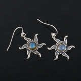 925 Silver Labradorite Drop Earrings Vintage Sun Shape Ear Jewelry Gift