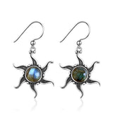 925 Silver Labradorite Drop Earrings Vintage Sun Shape Ear Jewelry Gift