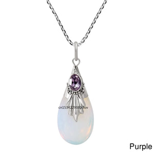 925 Silver Moonstone Pendant Necklace Jadeite Amulet Jewelry