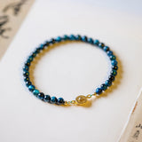 925 Silver Tiger Eye Stone Bracelet 4mm Beaded Women's Jewelry