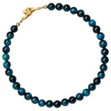 925 Silver Tiger Eye Stone Bracelet 4mm Beaded Women's Jewelry