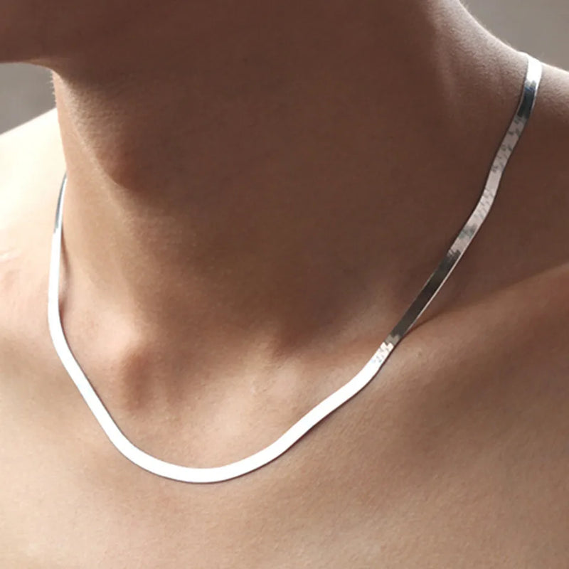 925 Silver 4MM Snake Chain Necklace Men & Women Couple Blade Chain Party Jewelry