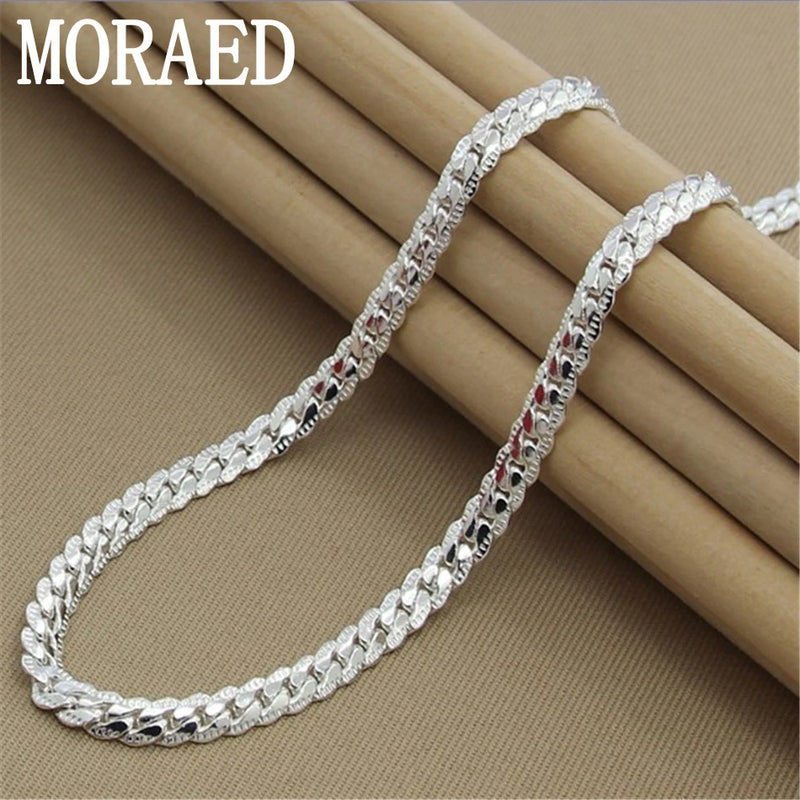 925 Silver Necklace 5mm Full Sideways Necklace 18/20/24 Inch Chain