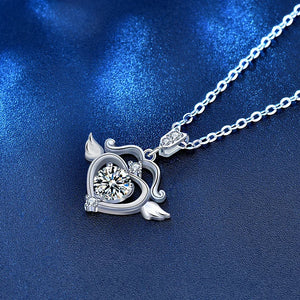 925 Silver Heart Pendant Necklace with Moissanite Inlay