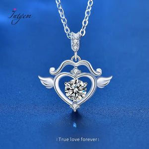 925 Silver Heart Pendant Necklace with Moissanite Inlay