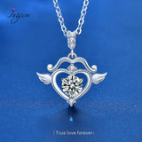 925 Silver Heart Pendant Necklace with Moissanite Inlay