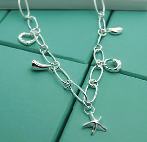 925 Silver Paper Clip Pendant Necklace Multi-Treasure Charm Jewelry
