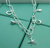 925 Silver Paper Clip Pendant Necklace Multi-Treasure Charm Jewelry