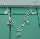 925 Silver Paper Clip Pendant Necklace Multi-Treasure Charm Jewelry