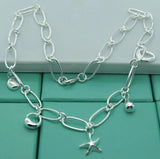 925 Silver Paper Clip Pendant Necklace Multi-Treasure Charm Jewelry