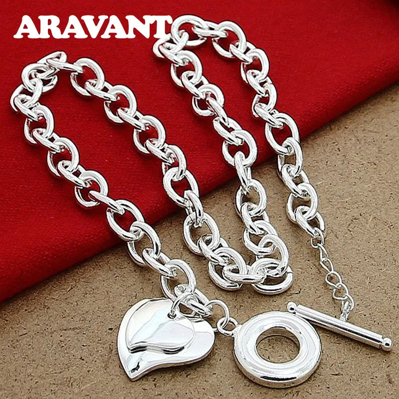 925 Silver Double Heart Necklace&Pendant Top Jewelry