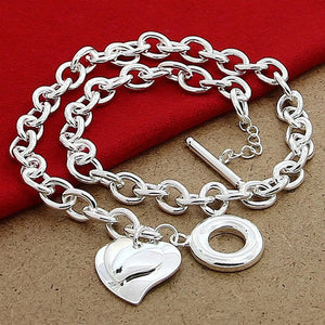925 Silver Double Heart Necklace&Pendant Top Jewelry