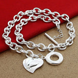 925 Silver Double Heart Necklace&Pendant Top Jewelry