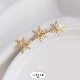 925 Silver Needle 14K Snowflake Earrings DIY Accessories