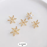 925 Silver Needle 14K Snowflake Earrings DIY Accessories