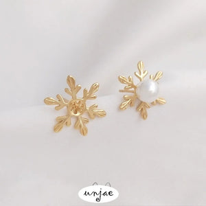 925 Silver Needle 14K Snowflake Earrings DIY Accessories