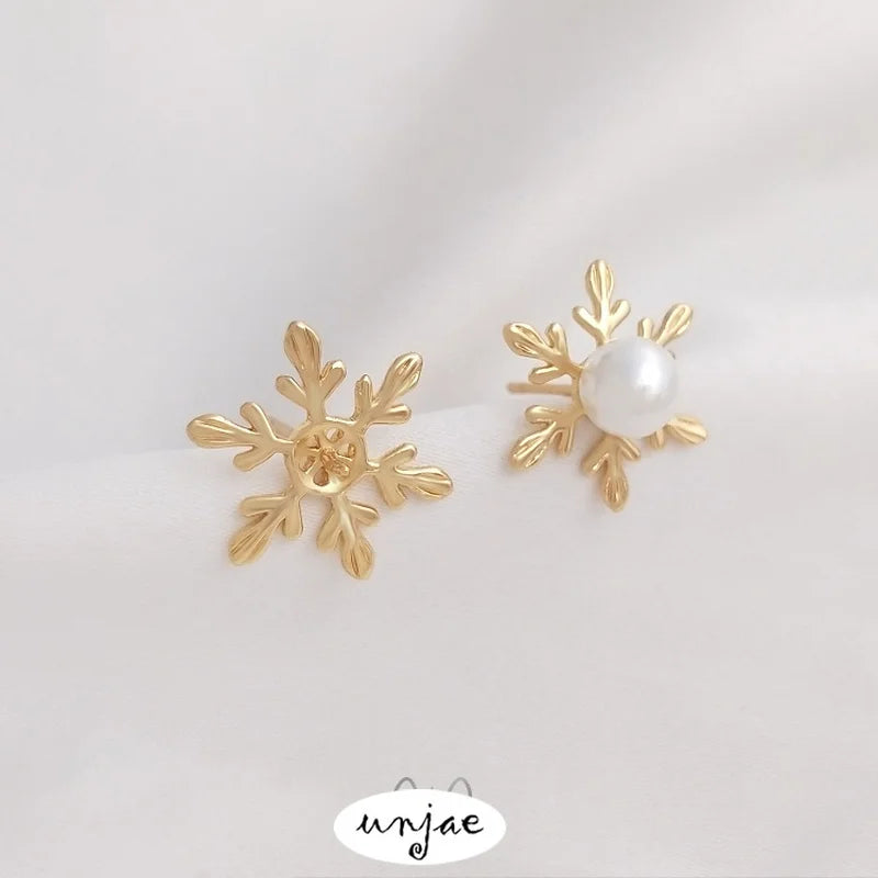 925 Silver Needle 14K Snowflake Earrings DIY Accessories