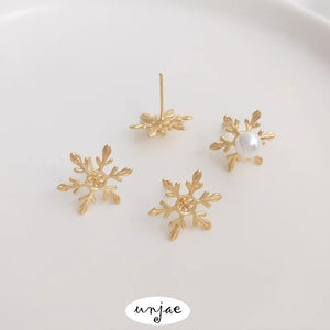 925 Silver Needle 14K Snowflake Earrings DIY Accessories