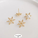 925 Silver Needle 14K Snowflake Earrings DIY Accessories