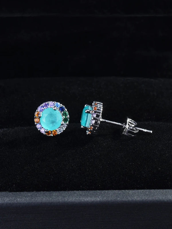 925 Silver Paraiba Tourmaline Gemstone Stud Earrings - Anniversary Jewelry Gift