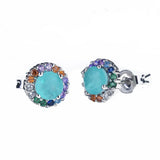 925 Silver Paraiba Tourmaline Gemstone Stud Earrings - Anniversary Jewelry Gift