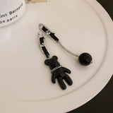 925 Silver Needle Bear Earrings Leather Bow Pin Chain Drop Punk Rock Girl Jewelr