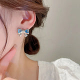 925 Silver Rhinestone Bowknot Earring for Women Wedding Jewelry