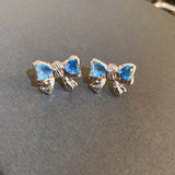 925 Silver Rhinestone Bowknot Earring for Women Wedding Jewelry