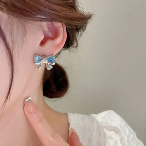925 Silver Rhinestone Bowknot Earring for Women Wedding Jewelry