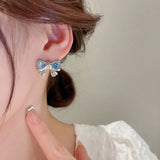 925 Silver Rhinestone Bowknot Earring for Women Wedding Jewelry