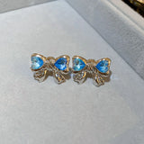 925 Silver Rhinestone Bowknot Earring for Women Wedding Jewelry