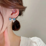925 Silver Rhinestone Bowknot Earring for Women Wedding Jewelry