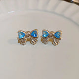 925 Silver Rhinestone Bowknot Earring for Women Wedding Jewelry