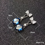 925 Silver Needle Bow Earrings Water Drop Sapphire Brincos