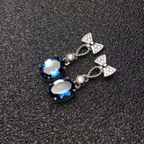 925 Silver Needle Bow Earrings Water Drop Sapphire Brincos